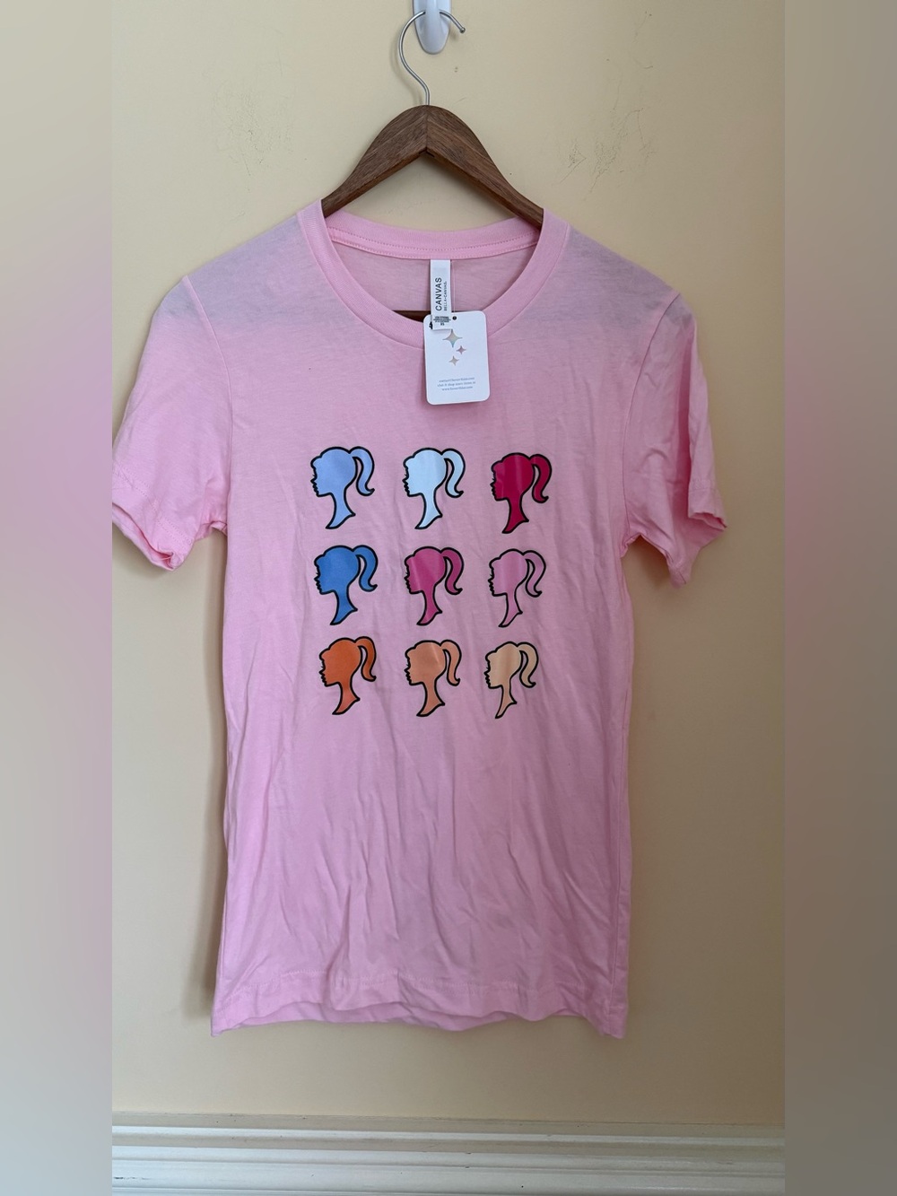 Custom made Pink Graphic Ponytail Silhouette Tee 100% Cotton